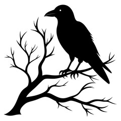 Crow Perched on Branch Silhouette