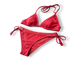 Crimsons bikini isolated on transparent background. Modern fashion cloths for ladies.