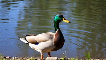 Duck quacking near a pond