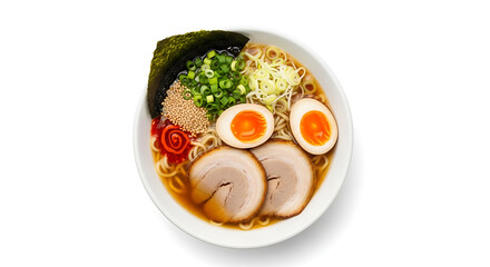 Delicious Japanese ramen with egg, meat, and seaweed