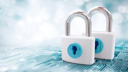 Digital security concept with padlocks on circuit board background for technology and privacy protection themes