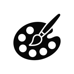 Simple black silhouette of an artist s paint palette with a brush