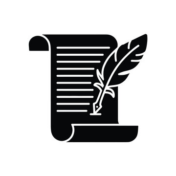 recommend clip art: Black silhouette of a quill pen writing on a rolled parchment scroll