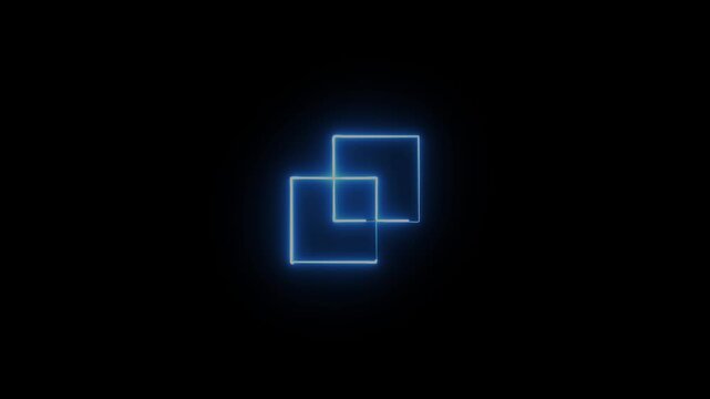 Abstract Glowing saber squire neon frame on blue color on black background. Loop technology loading animation with processor icon shape on a black background