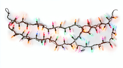 String of colorful Christmas fairy lights for holiday design, isolated on transparent background 