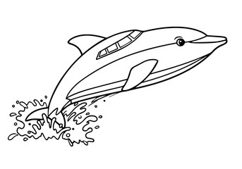 Dolphin Speedboat Animal Vehicle Isolated Vector Coloring Page