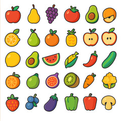 fruits and vegetables icons, fruits and vegetables