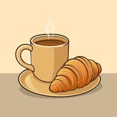 Coffee and Croissant Cartoon Vector &ndash; Breakfast Food Illustration