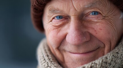 Portrait of an elderly man smiling warmly, close-up