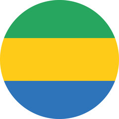 gabon national flag icon in flat round design isolated on white