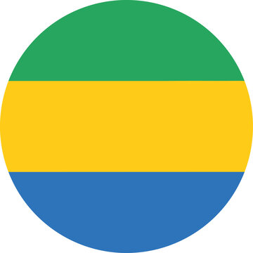 gabon national flag icon in flat round design isolated on white