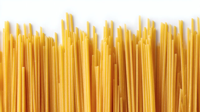 Uncooked spaghetti pasta lines, dry food texture, isolated on transparent background 
