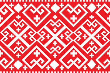 seamless geometric pattern,Ethnic geometric patterns tribal traditional.Red and white design for background,carpet,wallpaper,clothing,wrapping,batik,embroidery style vector illustration.