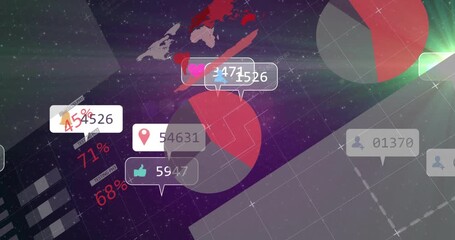 Charts sliding in cueing bubbles updating, visuals appearing, fading highlighting engagement icons - Powered by Adobe