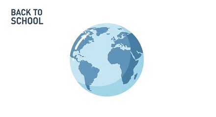 A light blue globe with visible continents next to the words back to school on a white background