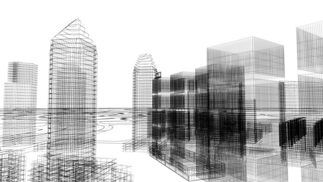Visionary Future-City Skyscrapers in Urban BIM Planning with Innovative Architecture, Smart Infrastructure Layout and High-Tech Urban Grid Modeling