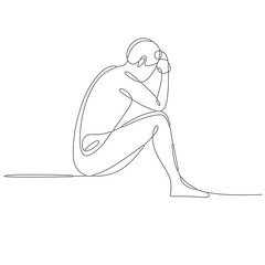 Thoughtful Seated Figure Line Drawing – Minimalist Continuous Line Art of Person on Chair in Reflective Pose