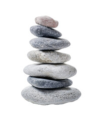 Stack of stones isolated on transparent background shows balance and harmony