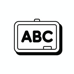 Simple black and white icon of a blackboard with abc written on it