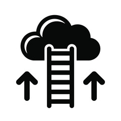 Ladder leading up to a cloud with upward arrows symbolizing growth and aspiration