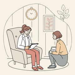 Therapist and patient in a cozy office during a counseling session discussing mental health
