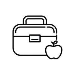 Simple line art icon of a lunchbox with an apple representing school lunch