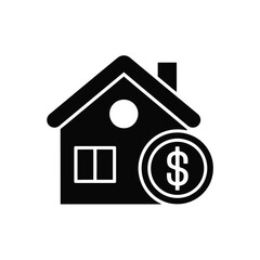 Black silhouette of a house with a dollar coin symbol indicating financial investment
