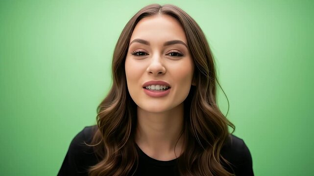 Young Woman Shows Playful Kissy Face and Expressions on Green Screen