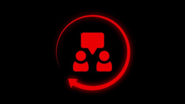 Glowing network sync icon animation. business red teamwork hierarchy loop.