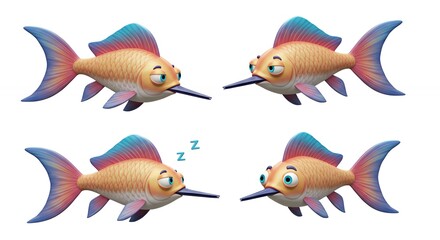 Naklejka premium Cartoon fish illustrations set