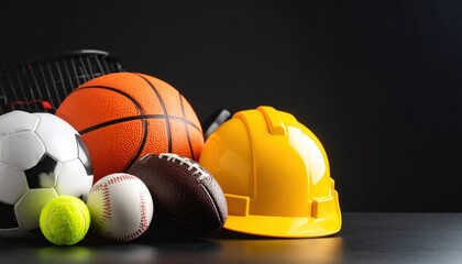 Sport equipment on dark background