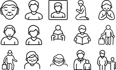 Set of Senior Icons on White Background Elderly People Symbol Collection