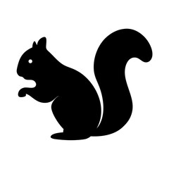 Silhouette of a Standing Squirrel with Bushy Tail on a White Background