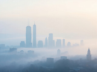 Obraz premium city with buildings covered in fog