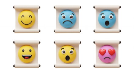 Emoji faces on scrolls illustration