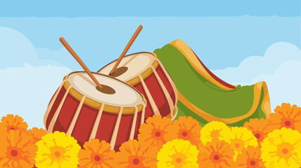 Colorful Vector SVG Illustration of Drums and Watermelon in Modern Flat Style with Bright Colors for Summer Themed Design