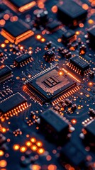 Obraz premium Illuminated Circuit Board: A Close-Up of Technological Marvel