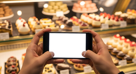 Delicious pastries tempting display tempting smartphone photography blank screen bakery shop sweet treats tempting desserts food photography