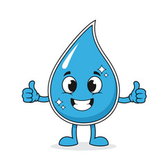 Vector art of happy cartoon water drop character giving two thumbs up, isolated on white background
