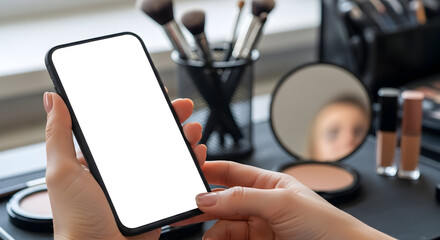 Makeup Tutorial App Mockup Smartphone Blank Screen Beauty Cosmetics