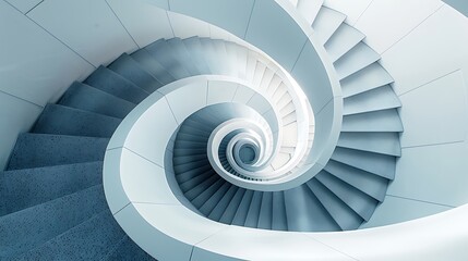 Fototapeta premium Abstract spiral staircase with a modern design and blue and white colors