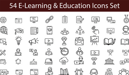 Digital Learning Icons: A collection of meticulously crafted line icons representing the multifaceted world of electronic learning and education.