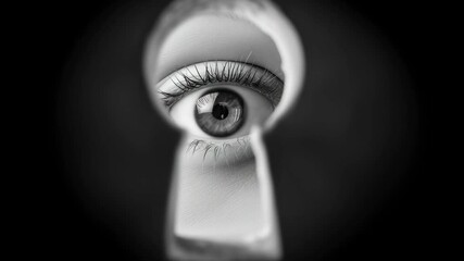 Intriguing eye peeking through keyhole creates mystery and suspense for psychological thrillers