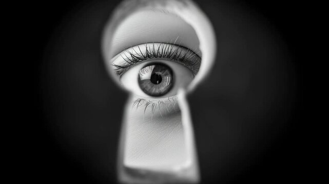 Intriguing eye peeking through keyhole creates mystery and suspense for psychological thrillers