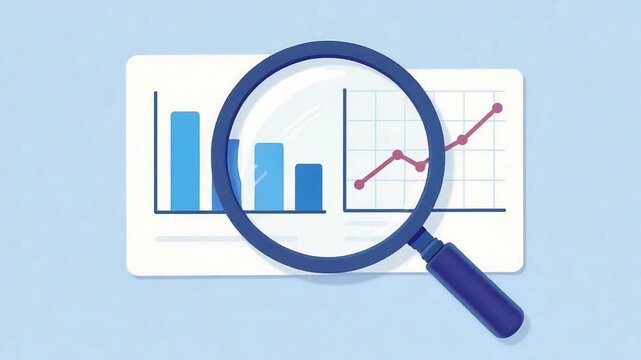 Close-up of a Magnifying Glass Analyzing Financial Data Graphs.