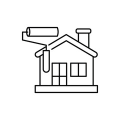 House painting service home renovation icon set vector illustration for exterior improvement maintenance repair brush roller building design work.