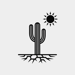 Stylized saguaro cactus under a bright sun in a dry desert landscape
