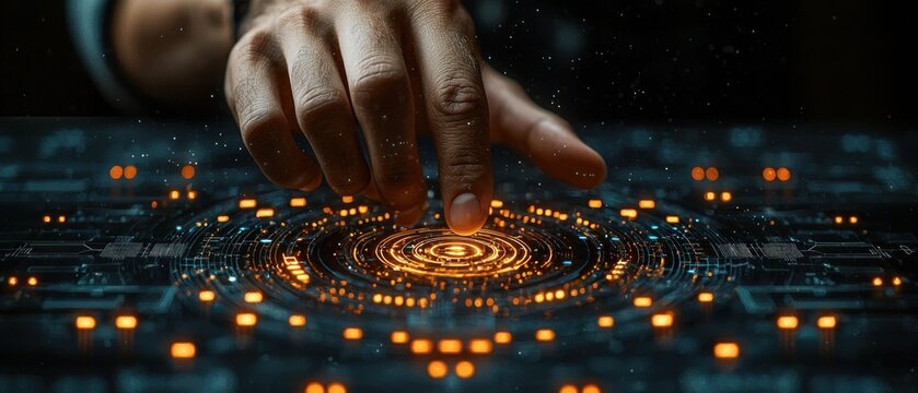 Digital Interaction: A Hand Interacting with Futuristic Technology
