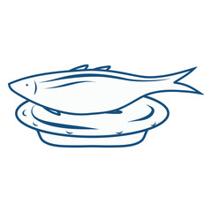 Fish on Plate Illustration, Minimal Seafood Dish Vector