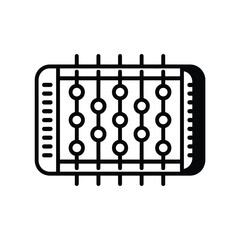 Simple line art icon of an abacus with beads and rods on a white background